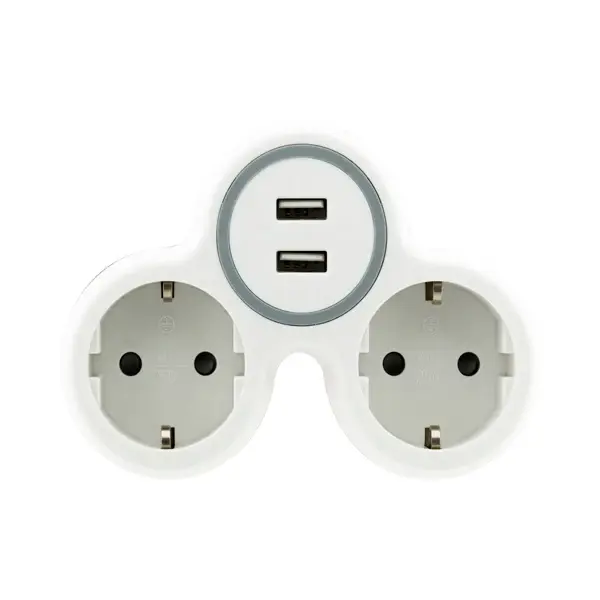 Adaptador de 2 enchufes + 2 usb gris y blanco