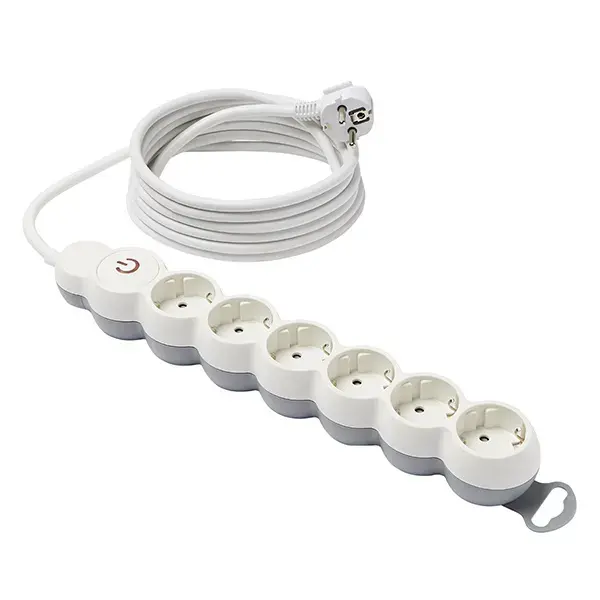Base múltiple de 6 enchufes blanco y gris 4 m