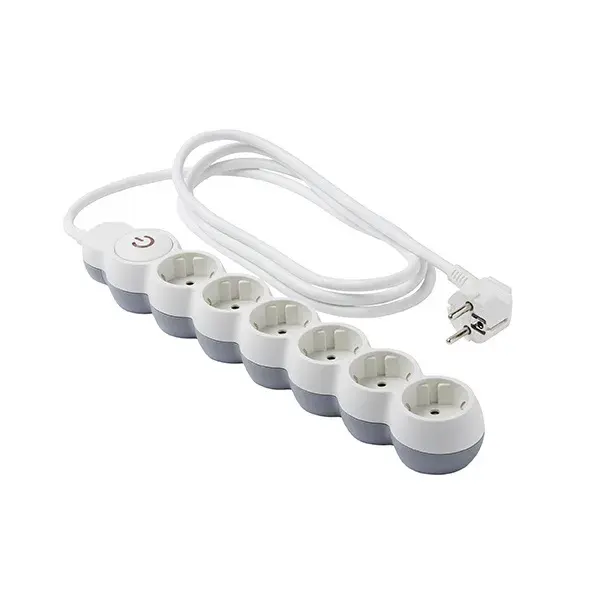 Base múltiple de 6 enchufes gris y blanco 2 m