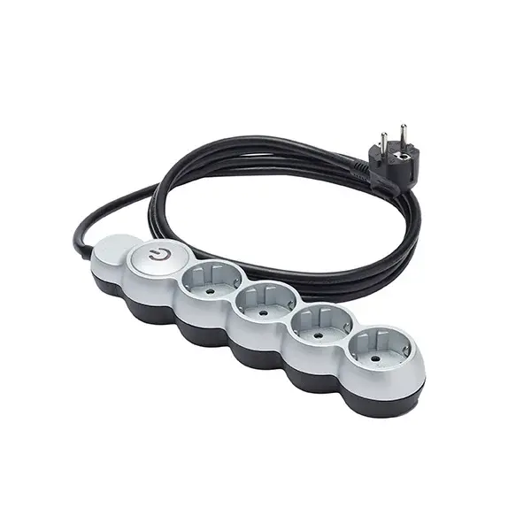 Base múltiple de 4 enchufes negro y plata 2 m