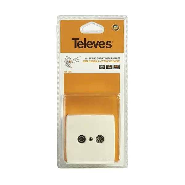 Toma de paso puenteada (2 conectores: fm/tv-sat) con embellecedor y zócalo televes