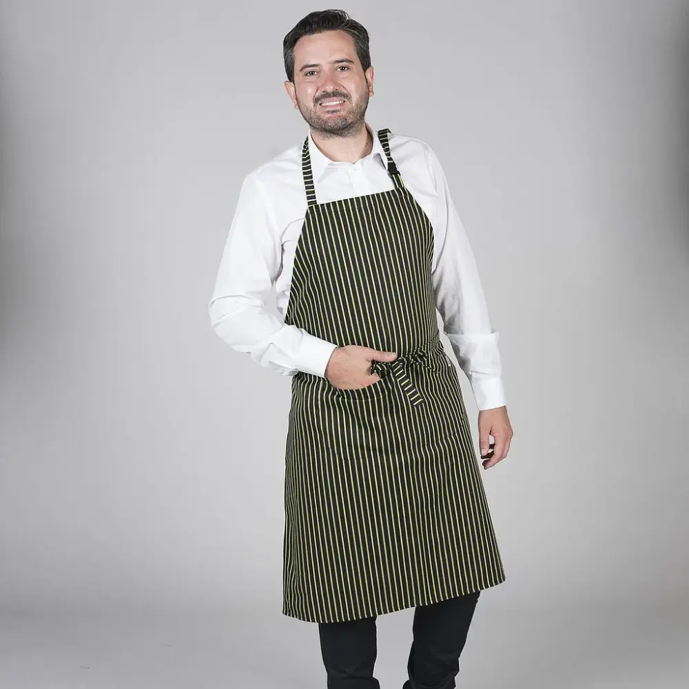 161000-725 - DELANTAL ESTAMPADO HEBILLA 95X75 CM RAYAS PISTACHO