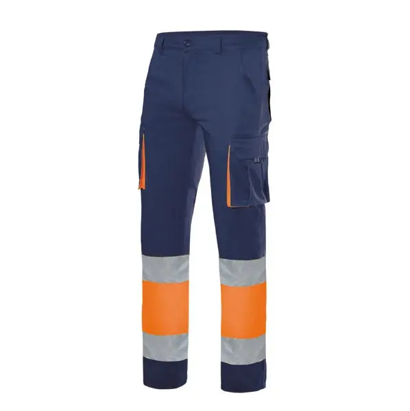 Velilla pantalon 100% aLGodon av m azul navy/naranja fluor