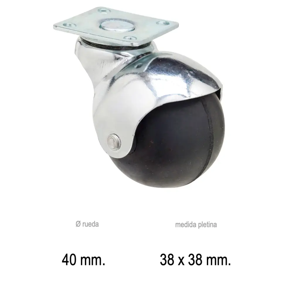 Rueda Domestica Goma Negra Esfera Placa 40 mm. con Función de Memoria