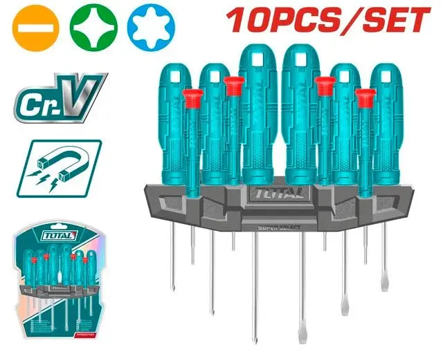 THTDC251001 - Kit Tournevis TOTAL 10 Pièces - Rangeur Pro | Envío Rápido Disponible