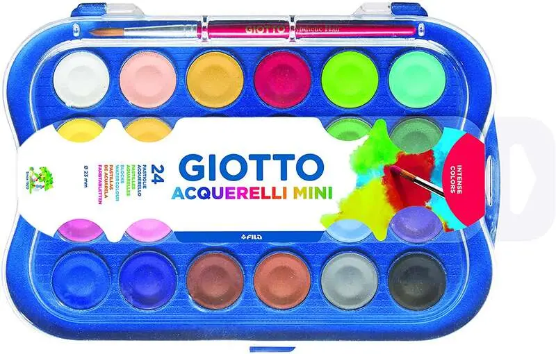 Giotto Pack de 24 Acuarelas Portátil 23mm. - Colores Luminosos - Evita la Dispersion del Agua