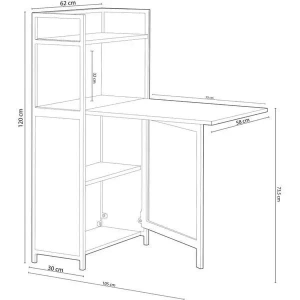 Estanterí con mesa Shelf plegable roble 120x62x30 cm para Garaje y Taller
