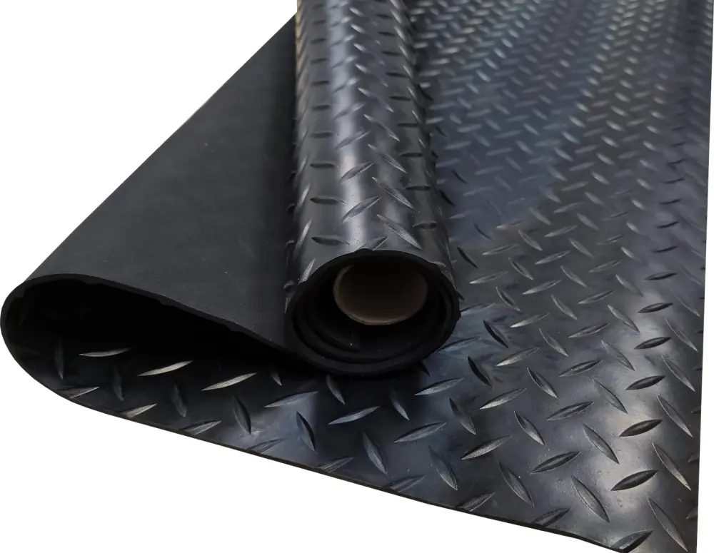 Suelo PVC- 100% caucho- estrias negro- 1mm- 140x200cm Comercial Candela