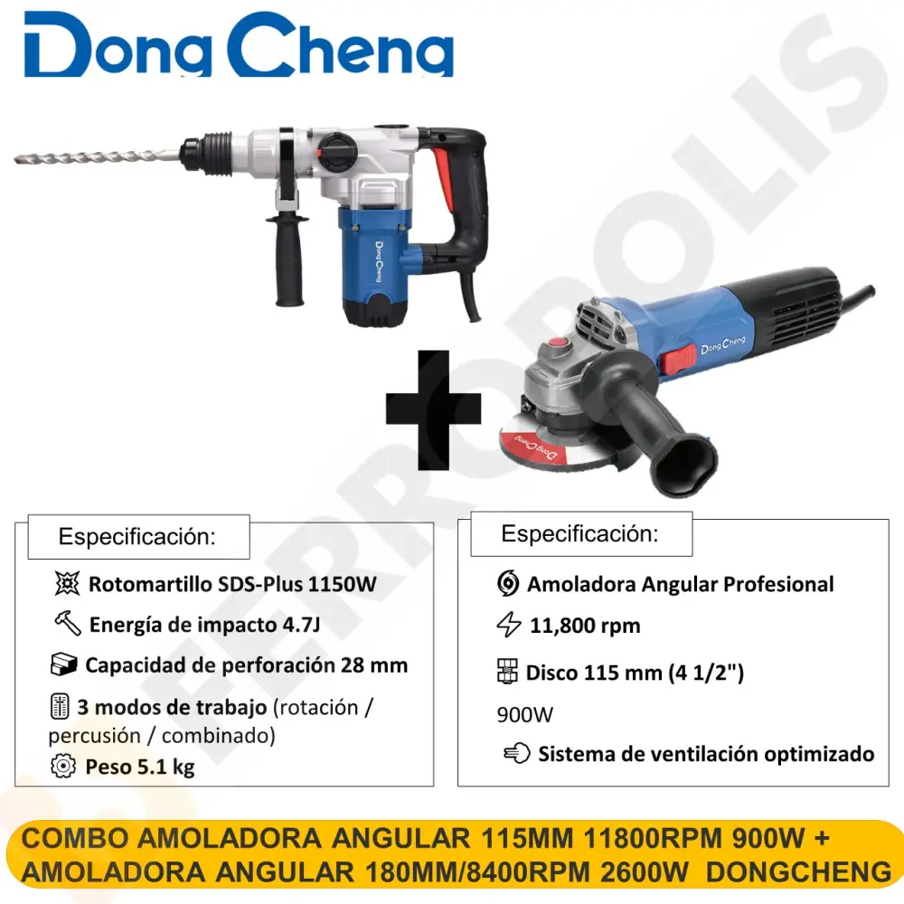 COMBO Rotomartillo SDS-Plus 1150W 28mm 4.7J 5.1 kg DZC05-28B + Amoladora Angular Profesional DSM21-125 | 900w 11800rpm 115...