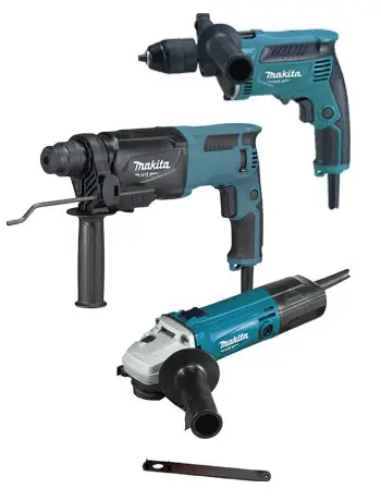 Set herramientas eléctricas Makita MT: Martillo Liviano 800W + Taladro percutor 430W + Amoladora 570W PRK00184