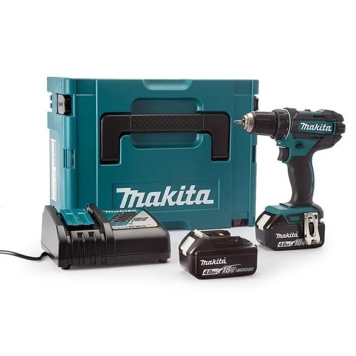 Taladro atornillador 18v + 2 baterías 4ah + cargador + caja makpac - Makita
