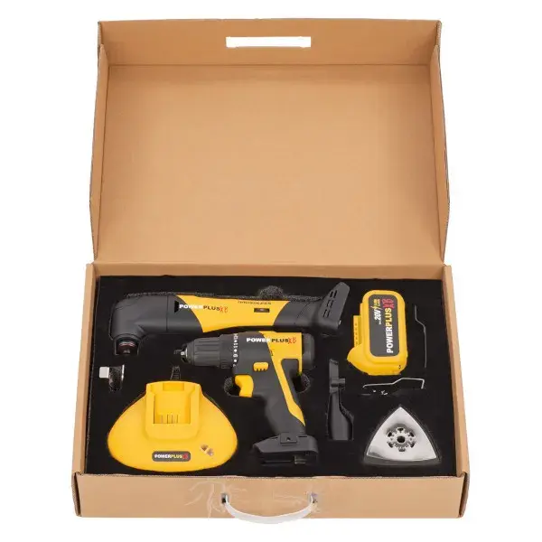 Lote taladro atornillador brushless 20 v + multiherramientas 20 v powerplus varo