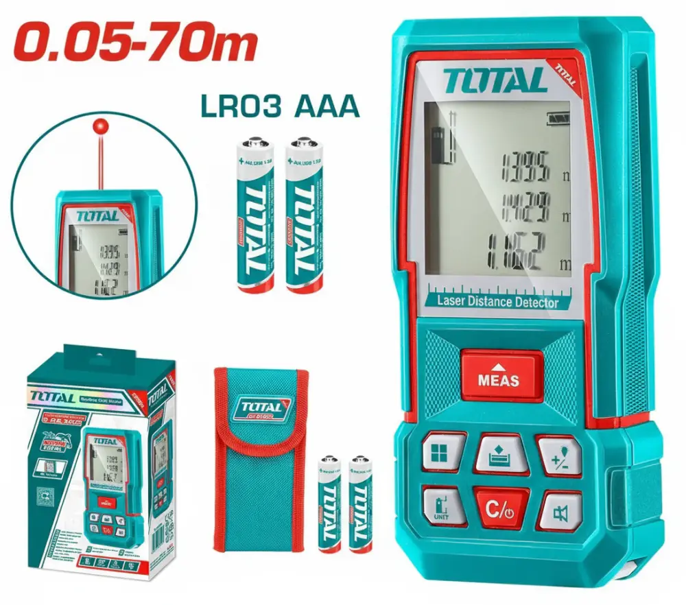 Cinta de Costura Télémètre Laser TOTAL TMT57026 - Mesure Distance 0,05-70m - Précision ±2mm