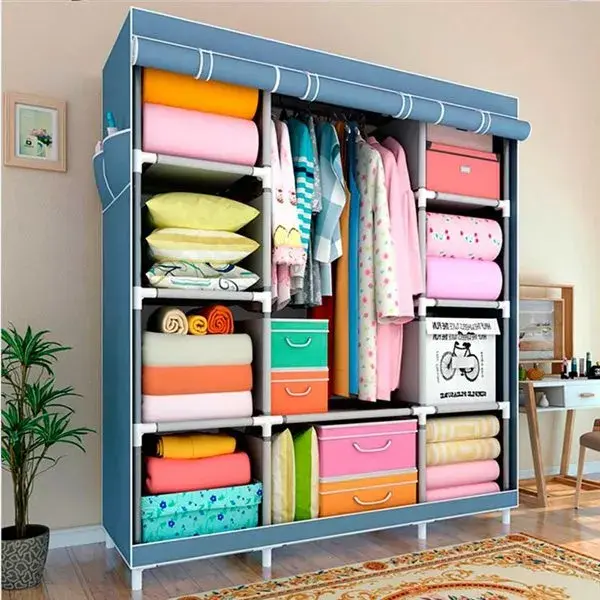 Armario de tela tres veces 7house con gancho y bucle blanco/gris 169x128x45 cm