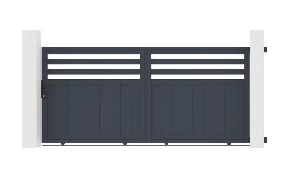 Timbre Inalámbrico Puerta corredera 3m nevis al.140cm alu gris + 2 postes 20x20cm al.166cm