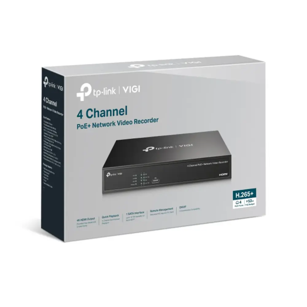 Panel de Control Central TP-LINK VIGI NVR1004H-4P 4 Canales PoE+ 1HDD H265+