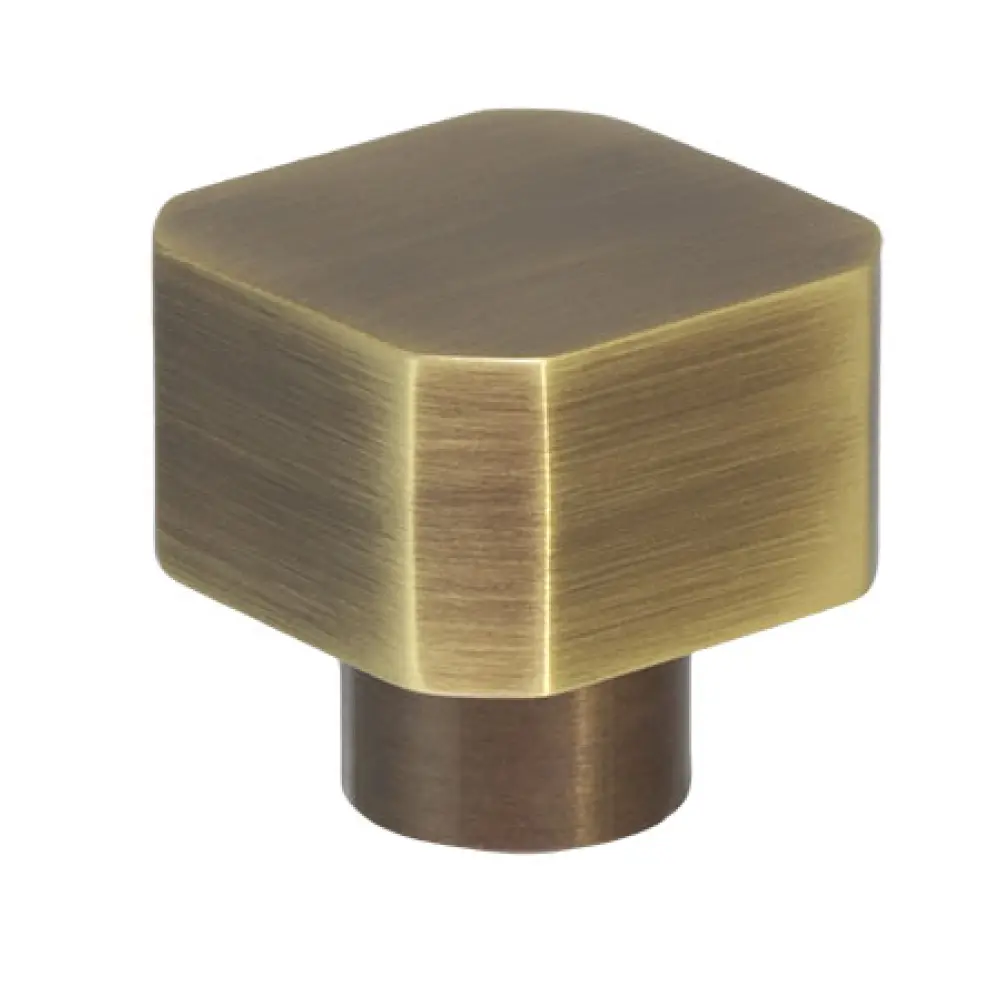 Pomo cuadrado para mueble de latón envejecido 30x30, Evi Herrajes 107130cu con Sistema Anticaída