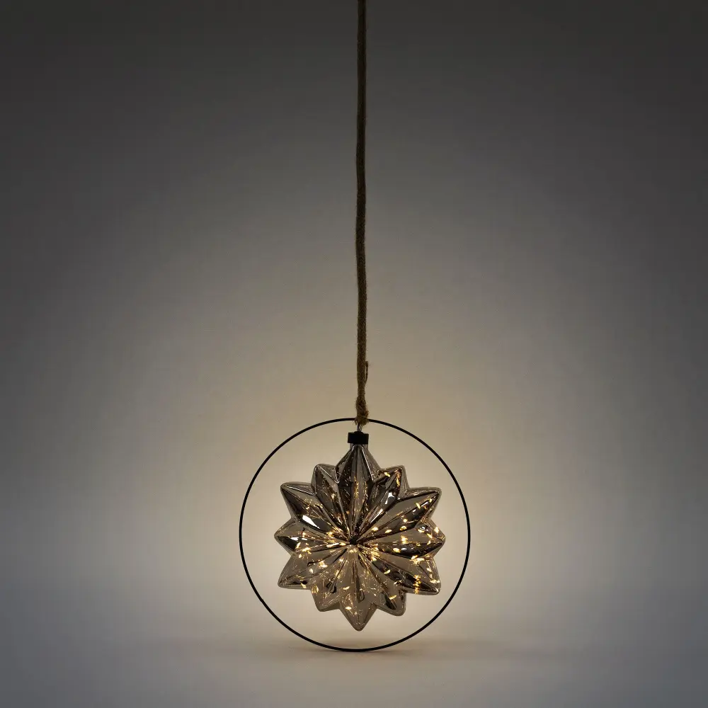 Estrella navidad cristal LED ø18 cm blanco abrigado gris ecd germany