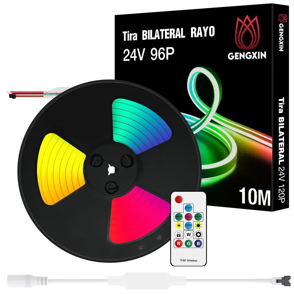 GENGXIN® Tira de LED Flex Neon Bilateral 24V 3535/96P 10 mts - Rayo para Fiestas