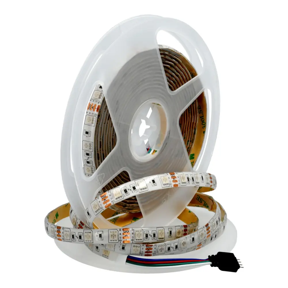 Lámpara de Cristal Tira LED 12v rgb 60 LEDs/metro exterior ip65 smd5050. Bobina 5 mts