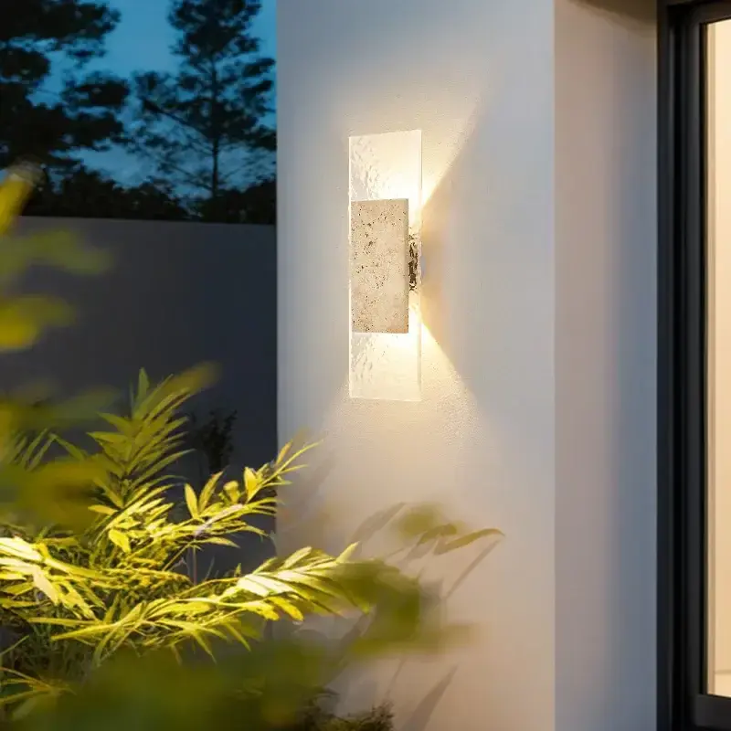 Lámparas de pared impermeables para exteriores, tiras de luces de pared de piedra genuino y vidrio, lámpara de pared LED...