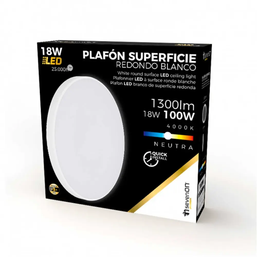 Plafón LED de superficie 7hSevenOn redondo 18W 4000k blanco Ø25 cm para Interior y Exterior