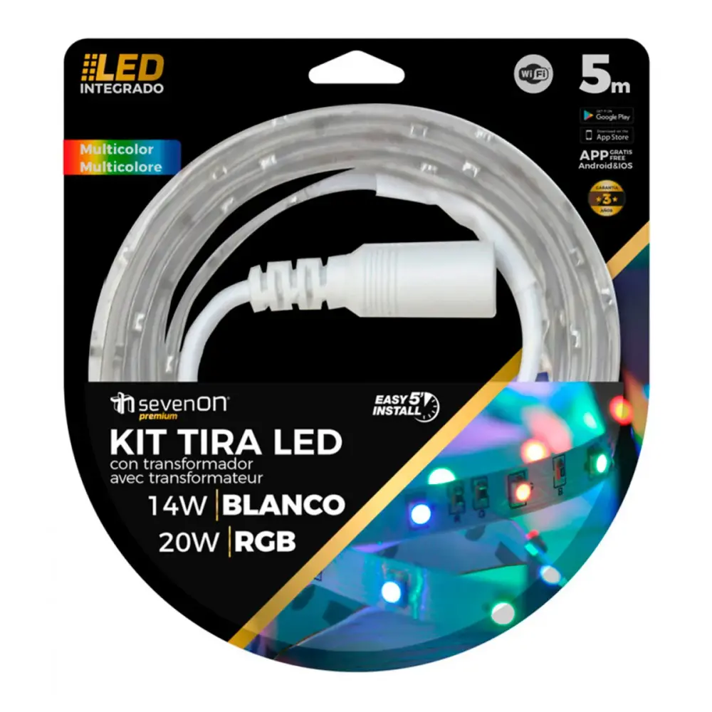Tira LED 7hSevenOn Exclusivo 20W RGB regulable con mando/app + wifi 5 m