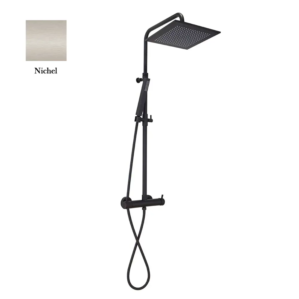 Colonna doccia nichel opaco orientabile con soffione quadro, doccino e termostatico TM3C