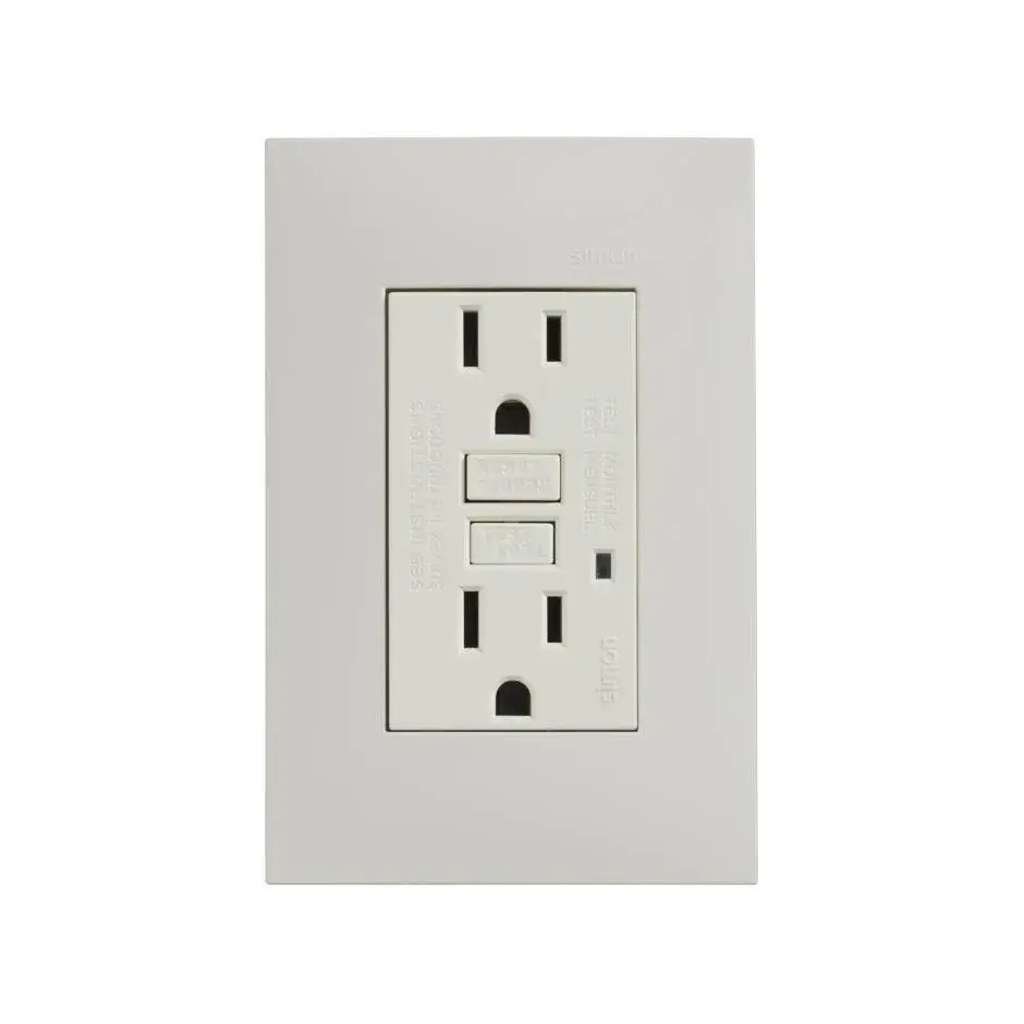 Interruptor de circuito por falla tierra gfci con placa marfil Simon 25 plus en Color Blanco Puro
