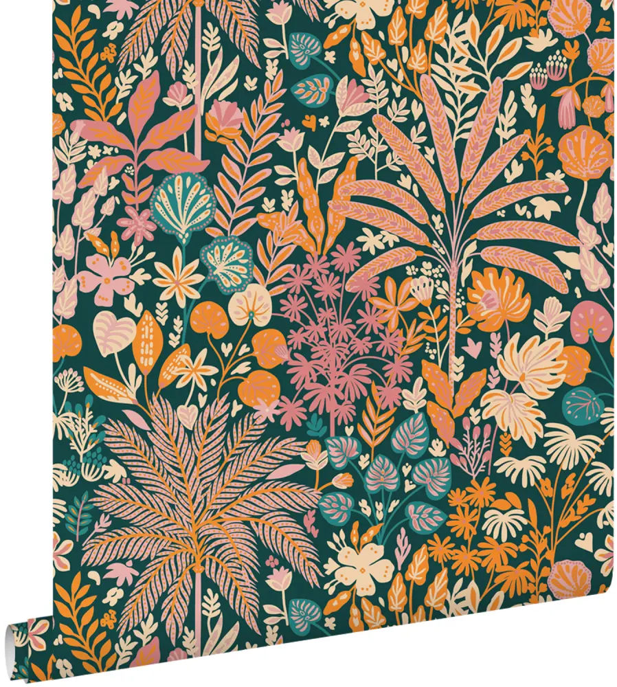 Estahome papel pintado hojas y flores tropicales poli color - 50 x 900 cm