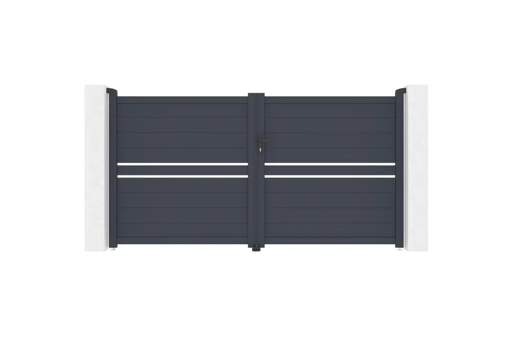 Puerta abatible 3m cimone al.160cm aluminio + 2 postes 15x15cm al.190cm