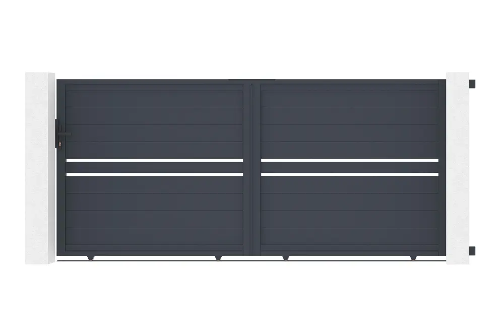 Puerta corredera 3,5m cimone al.160cm alu gris + 2 postes 20x20cm al.190cm