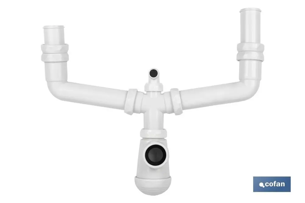 Sifón botella con salida ø32-40, doble racor 1 1/2 y toma auxiliar Cofan