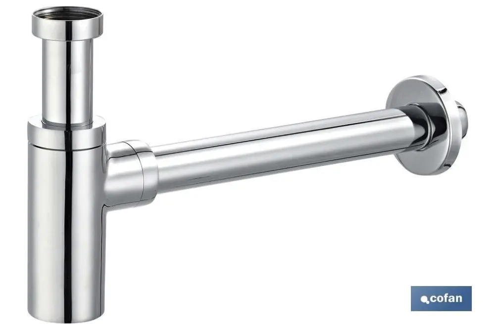 Sifón botella cromado cilíndrico salida ø32-40 330 mm y racor 1 1/4 Cofan