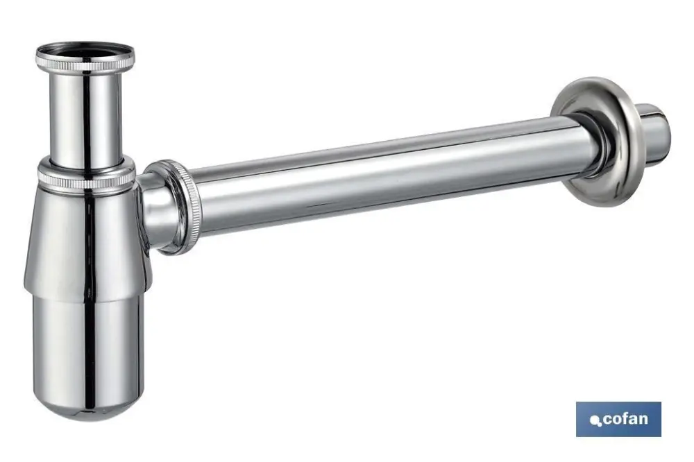 Sifón botella cromado salida ø32-40 330 mm y racor 1 1/4 Cofan