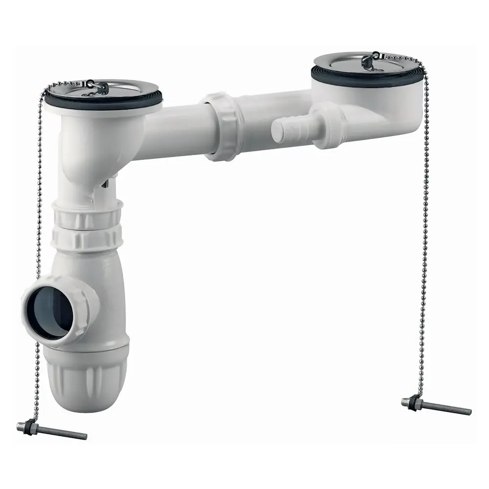 Sifón completo para fregadero de gres 2 cubetas ø60 -40/49 - ajustable Somatherm For You