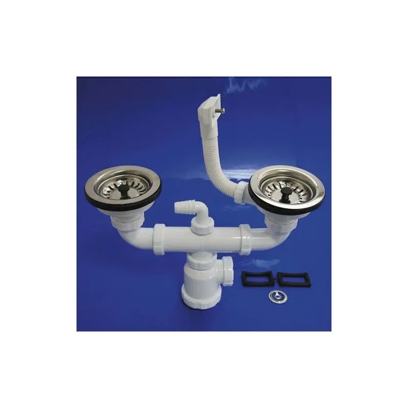 Sifon doble con rebosadero t-44cr 1 1/2 con válvula cesta Wolfpack Linea Profesional