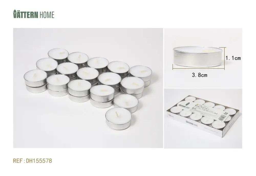 Iluminación de Pared Paquete de 30 velas de té de 3,8 x 1,1 cm, de parafina sin aroma (blancas), que duran 4 horas