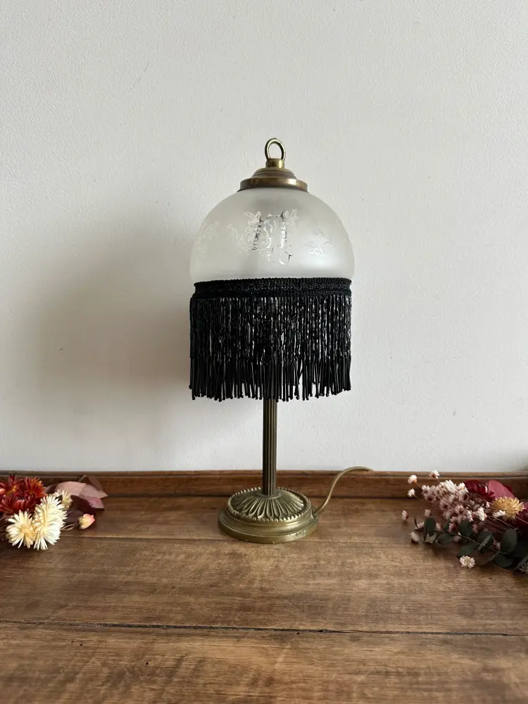 Lampe de chevet frange rideau de perles noires para Fiestas