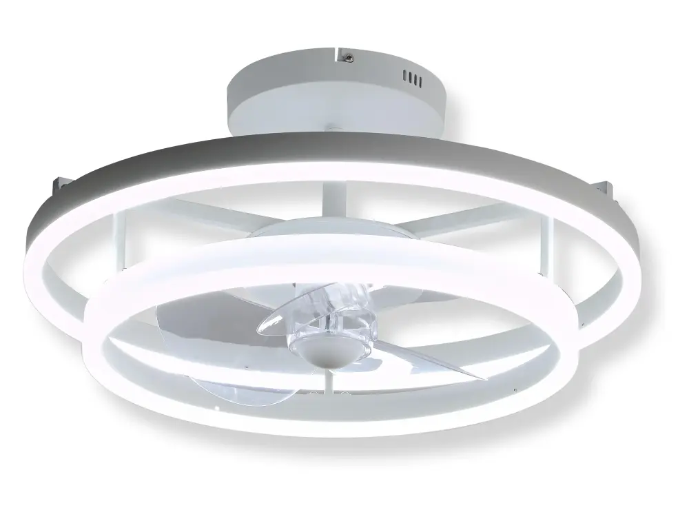 Lámpara de Cristal Ventilador Lámpara LED con doble aro en aluminio blanco