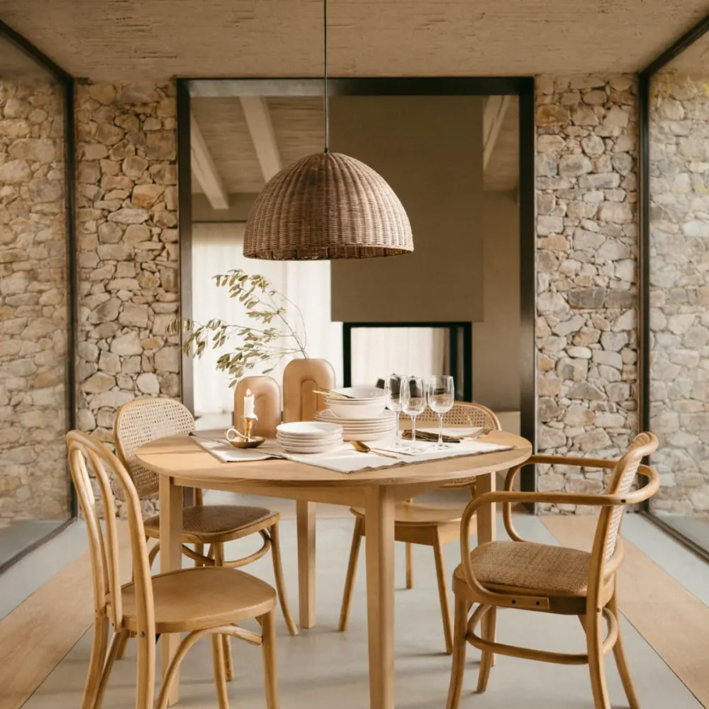 Lámpara rústica de techo de fibra genuino marrón redonda