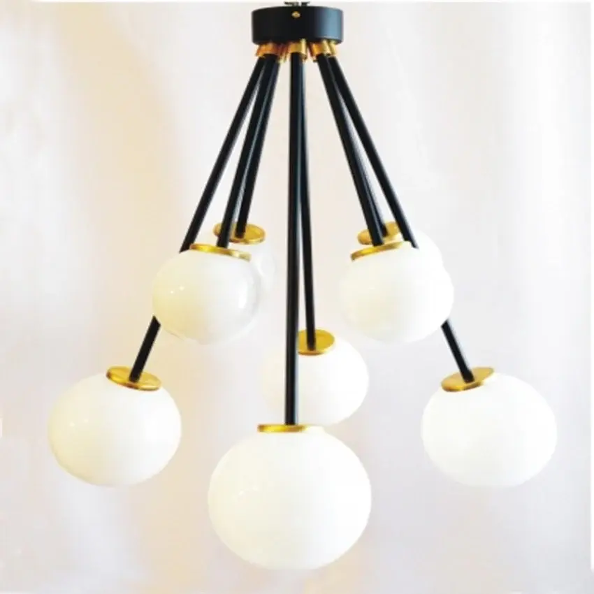 Lámpara Techo Plafón Retro 8 Luces E27 con Bola Opal