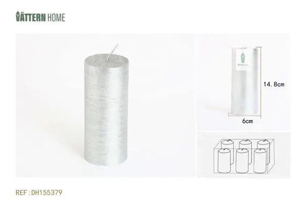 Vela de pilar de 6 x 14,8 cm, de parafina sin aroma (plateada), que persiste 50 horas
