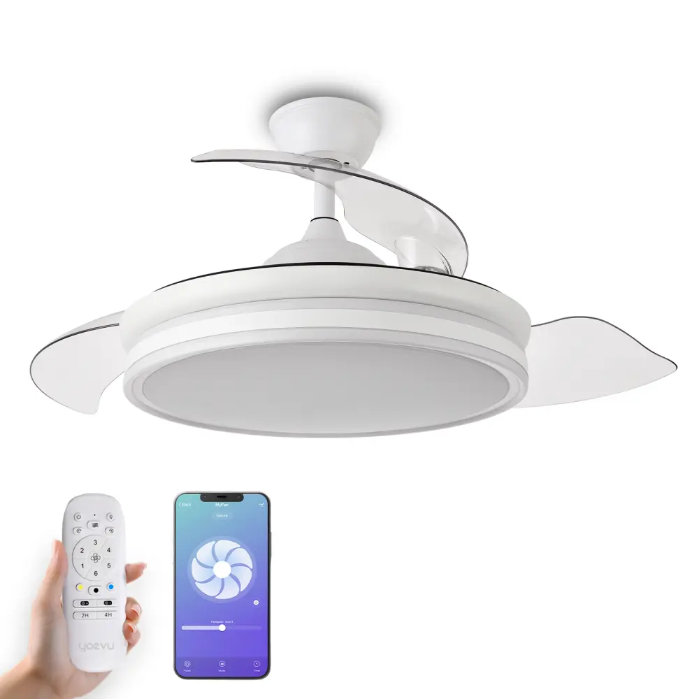 YOEVU Espartan Pequeño Ventilador de techo con luz compatible con Alexa 91 Cm