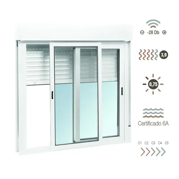 Ventana de aluminio corredera 136 x 128 cm con persiana sucroal