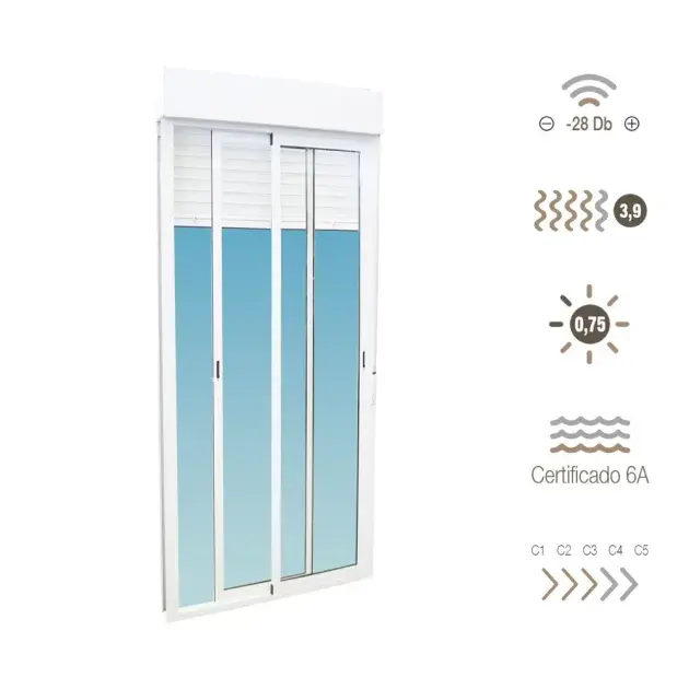 Ventana de aluminio corredera 136 x 88 cm con persiana sucroal