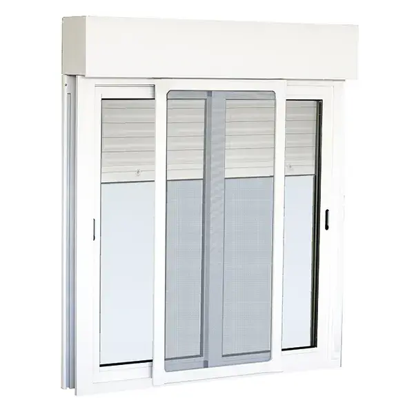 Ventana aluminio corredera con mosquitera y persiana 116x120 cm