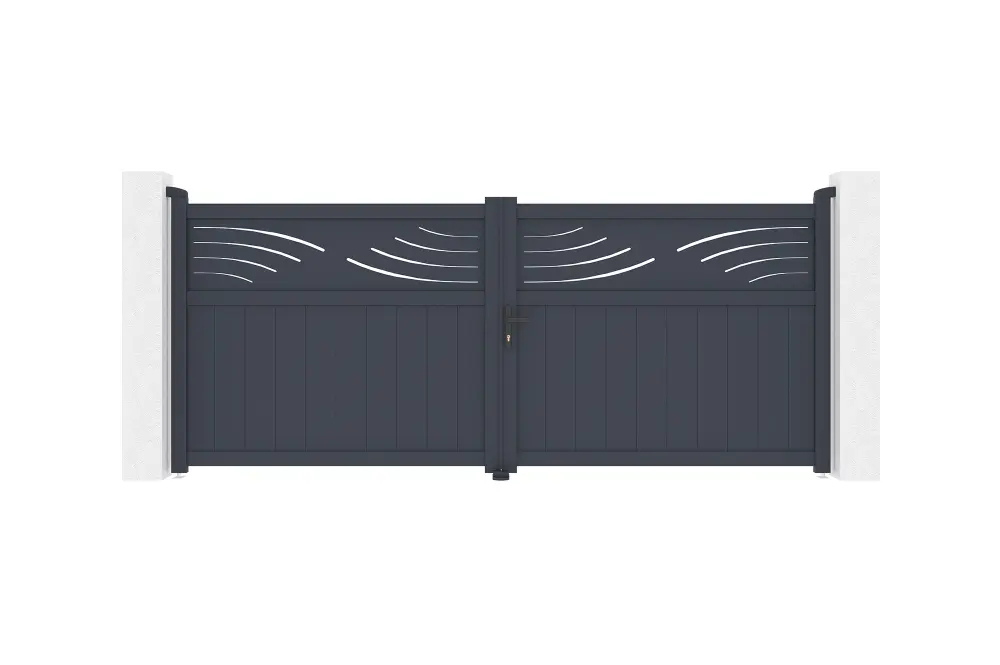 Puerta abatible 3,4m halti al.140cm aluminio + cancela 1m al.140cm