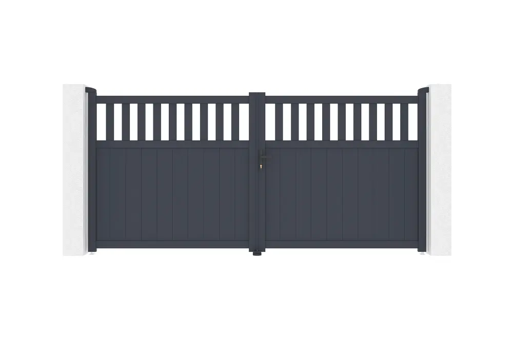 Puerta abatible 3,4m santis al.160cm alu gris + 2 postes 20x20cm al.190cm