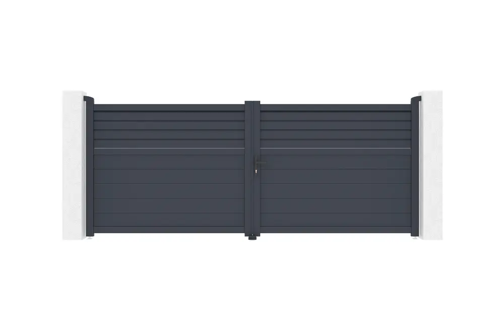 Puerta abatible 3,5m carpatia al.140cm alu gris + 2 postes 20x20cm al.166cm